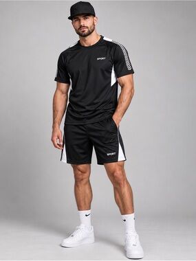 Sporto Men's Black Athletic Shorts with White Panels